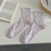 Calcetines de media pantorrilla para mujer para primavera y verano, finos de malla de algodón puro transpirables dulces con volantes de encaje de corazón calcetines holgados