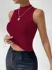 Top de chaleco corto sin mangas, cuello alto medio, color vino tinto, estilo vintage, para mujer, hombros descubiertos, corte ajustado, transfronterizo de Amazon