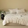Juego de ropa de cama de cuatro piezas de algodón y lino natural, nuevo modelo 2026, algodón puro, funda de edredón y sábana de alta gama con estampado floral
