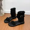 Sandalias Romanas Planas para Mujer, Punta Abierta, Nuevo Estilo Verano 2026, Cierre de Cremallera Trasera, Sandalias de Caña Alta Casual Retro a la Moda, Calzado para Mujer