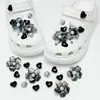Lazo satinado azul claro suave con estrella de diamante brillante flor para zapato, hebilla de zapato de agujero estilo femenino, hebilla decorativa de superficie de zapato DIY