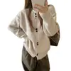 Cárdigan de punto casual liso, retro, de corte holgado y sin esfuerzo chic para mujer, un nuevo estilo otoño/invierno, perfecto para figuras petite, con un aire preppy de universidad