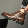 Botas Martin Masculinas Estilo Britânico Vintage Botas de Tornozelo Negócios Formal Brock Cano Alto Sapatos de Couro Inverno Aumento de Altura Roupa de Trabalho Botas de Couro