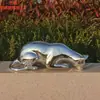 Ornamento Escultura de Gato Abstrato com Acabamento Espelhado em Aço Inoxidável para Jardim, Paisagismo, Áreas Residenciais, Escritórios de Vendas Externos e Arte Decorativa de Luxo Leve