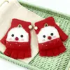 Luvas Fofas com Tampa Flip-Top e Forro de Lã, Luvas Quentes de Meio Dedo para Outono e Inverno, Luvas de Tricô Jacquard de Desenho Animado para Crianças