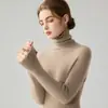 Suéter de punto con encaje y cuello alto para otoño e invierno, prenda interior de manga larga para mujer, color liso, estilo suave, corte ajustado, top interior ceñido
