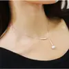 Colar de Pérola Doce Corrente de Clavícula Ajustável com Pérola Única Moda Coreana para Mulheres Pingente Longo de Franja Colar Versátil