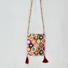 Xinjiang Adelaide Bolsa para Teléfono Móvil Estilo Étnico Bolso Pequeño de Hombro Bolso de Lona para Estudiantes Bolso de Mano Cruzado Bolso Cuadrado Pequeño con Borla