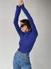 Suéter Camiseta Base de Punto Ajustado Manga Larga Cuello Medio Alto Azul Klein 2026 Otoño Nuevo Moda Europea y Americana Top