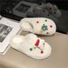 Pantuflas estilo navideño para mujer, lindas pantuflas esponjosas con muñeco de Papá Noel, para interior, hogar, cálidas, de felpa, en stock