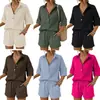 Conjunto casual de dos piezas más vendido en Amazon Europa y América 2026: conjunto de camisa de manga corta con cuello de botón en V y pantalones cortos
