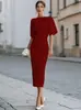 Vestido Feminino de Verão 2026 da Amazon Europeu e Americano Transfronteiriço Novo Elegante para o Trabalho Cor Sólida Ombro a Ombro