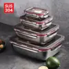 Recipiente Quadrado de Aço Inoxidável 304 para Armazenamento de Alimentos Vedação Hermética à Prova de Vazamentos Portátil Selo para Geladeira Conservador de Frescor Marmita Conjunto de Três Peças Fornecimento Direto