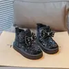 Botas de Neve Impermeáveis para Meninas 2026 Novo Inverno Aveludadas Quentes Antiderrapantes Sapatos Grandes de Algodão Infantis Botas Curtas de Cano Curto de Algodão para Meninas