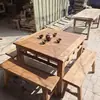 Mesa de Ocho Inmortales de Madera de Olmo, Mesa Cuadrada Pequeña de Madera Maciza, Mesa Cuadrada para Comedor, Mesa Larga Vintage, Mesa de Ocho Inmortales para Uso en Restaurante y Hogar, Estilo Antiguo Rural