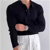 Camisa Polo Retro Americana para Hombre Camiseta de Manga Larga Versátil Capa Base Casual Color Sólido Cuello de Solapa Estilo Primavera y Otoño