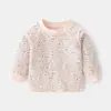Top individual de algodón puro para bebé Ropa de otoño Camiseta de algodón estampado Lana 03 años Ropa para niños Camisa básica de primavera y otoño con hombro descubierto