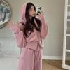 Conjunto de Roupa para Celebridade da Internet Feminina Moda Transfronteiriça Europeia e Americana Novo Suéter com Capuz e Zíper Calça de Perna Larga Conjunto de Duas Peças