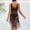 Vestido de playa tejido a mano con flecos, flores tejidas a mano, ropa europea y americana transfronteriza para mujer, camisola, salida de playa calada