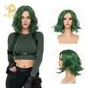 Peluca Cosplay de Cabello Corto Rizado Verde, Peluca Ondulada a la Altura del Hombro, Tocado para Disfraz de Fiesta de Halloween [Procesamiento Personalizado]