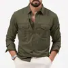 Nuevo comercio electrónico transfronterizo, tienda independiente de AliExpress, camisas casuales de manga larga para hombre con cuello y abertura frontal, multi-bolsillos, estilo europeo y americano