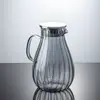 Cintura ceñida raya vertical hervidor de agua fría tapa de acero inoxidable jarra de lujo ligero moderno vidrio de borosilicato alto dispensador de restaurante hervidor de agua fría