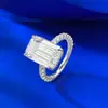 Anillo Rectangular de Plata S925 Nueva Corte Esmeralda Simulada 9*14mm Cruzado Modelo de Joyería Mujing Europeo y Americano
