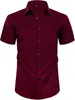 Camisa social masculina casual de manga curta, com botões, elasticidade em quatro direções, sem amassar, para uso transfronteiriço, camisa formal de verão, elástica, não precisa passar