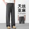 Pantalones de Lino Tencel para Hombre Verano 2026 Delgados Sueltos de Pierna Recta Pantalones de Hombre Versátiles Modernos de Pierna Ancha Largos