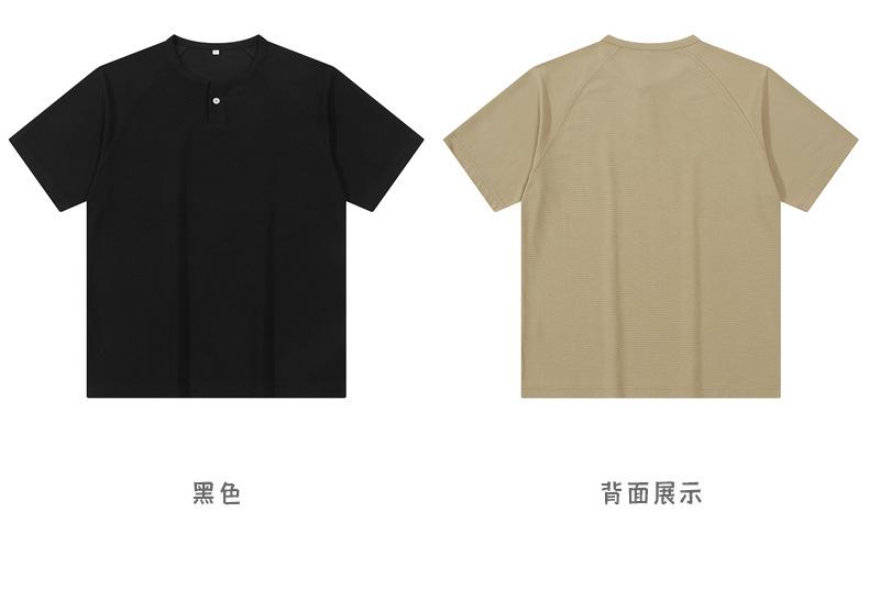 登爵男装高级亨利衫t恤男短袖夏季宽松透气设计感亨利领半袖 (