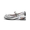 Zapatos de tacón alto Mary Jane franceses plateados hija rica suave tacón grueso flats primavera cómodos zapatos de dama de honor 2025