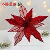 Nuevas Decoraciones Navideñas Flor de Pascua de Lentejuelas de Doble Capa Flor de Poinsettia de Lentejuelas Brillantes Decoración para Árbol de Navidad Flor