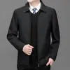 Jaqueta Executiva Masculina Primavera e Outono Jaqueta de Quadro para Pai de Meia-idade Jaqueta Casual de Negócios Moda com Forro de Fleece Masculino