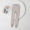 Leggings Térmicos de Inverno para Meninas com Forro de Lã, Espessados, Calças Quentes para Uso Externo, Estilo Outono/Inverno, Listras Verticais, Tecido Escovado, Meias-Calças Infantis