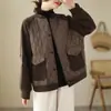 Foto real 2026 Inverno acolchoado espesso acolchoado de diamante costurado jaqueta curta feminina versão coreana solta jaqueta casual jaqueta bomber