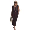 Amazon Cross-Border Roupas Femininas 2026 Europeu e Americano Cross-Border Novo Produto de Verão Vestido de Algodão e Linho com Amarração nas Costas e Mangas Vazadas