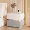 Mesita de noche color crema con acabado en piel, Gabinete de noche pequeño moderno simple para dormitorio, Gabinete de almacenamiento minimalista, No requiere montaje, Todo en uno