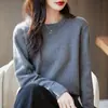 Estilo Nuevo Primavera 2026 Algodón Puro Cuello Redondo Tejido de Punto Manga Larga Color Sólido Holgado Jersey Estilo Coreano Camiseta Base para Mujer