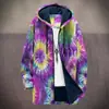 2025 Cardigan Casual Masculino com Capuz e Zíper Padrão Tie-Dye Cross-Border Temu Jaqueta de Algodão Forro Cinza DIY