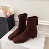 Botas de Estilo Coreano para Viajar Temperamento Piel Suave Punta Cuadrada Adelgazantes Elásticas Botas Cortas Otoño Invierno Mujer Tacón Grueso Tacón Medio Botas de Moda