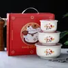 Conjunto de 3 potes de cerâmica para alimentos Ano do Cavalo com tampa, conjunto de presente de pote selado, lancheira, pequeno presente prático para reunião anual