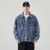 Jaqueta jeans nova e moderna para homens, estilo de rua americano, corte solto, casaco jeans workwear de perna reta