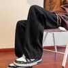 Calça Jogger Cinza Estilosa de Pernas Retas para Adolescentes, Modelagem Solta, Tamanho Grande, Calça Esportiva Casual com Cordão para Meninos