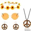 Accesorios de Disfraz Hippie de los años 60 Diadema de Girasol Gafas Redondas y Collar de Cincel de Paz Aretes traje