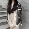 Casaco curto estilo preguiçoso de malha xadrez estilo Chanel para mulheres 2023 novo estilo coreano outono e inverno solto manga longa