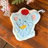 Toalha de Mão de Lã Coral com Bordado de Animal Cartoon Fofo para Pendurar na Cozinha Absorvente de Água Macia Secagem Rápida Toalha de Mão Espessa