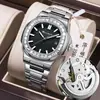 Reloj Auténtico Nautilus para Hombre, Totalmente Automático, Mecánico de Imitación, Cuadrado, Resistente al Agua, Calendario, Reloj de Pulsera Incrustado con Diamantes, Superventas Transfronterizo