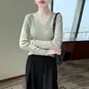 Suéter de Punto para Mujer para Otoño e Invierno, Suéter de Cuello Redondo en V, Tejido de Punto sin Costuras de Color Sólido, Suéter Básico para Mujer