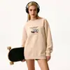 Moletom de Algodão Pesado para Casais, Corte Amplo, Gola Redonda, Pulôver sem Capuz, Versátil, Quente, Blusa Estampada para Outono e Inverno