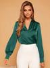 Camisas de Gola V Populares Europeias e Americanas da Amazon Primavera e Verão Wish Aliexpress Ebay Camisa de Cetim de Manga Longa